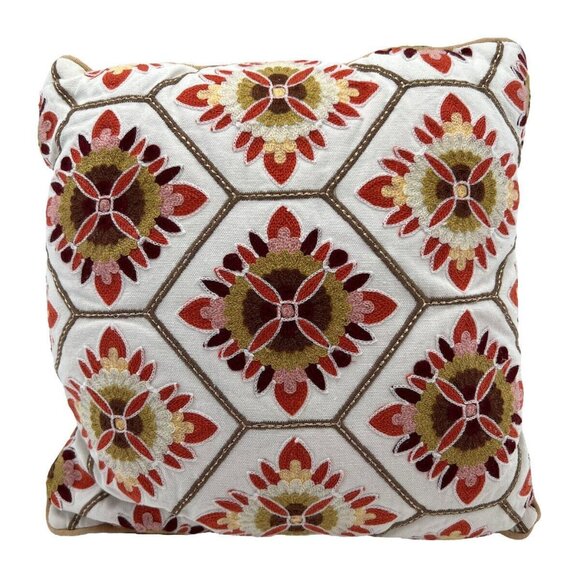 Bella Lux Pillows 2 Crewel Flower Trellis 14 x 14 Design Autum Fall Colors - Picture 5 of 8